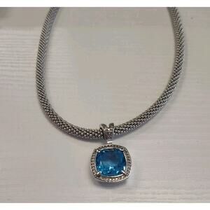 Designer 925 Sterling Silve Popcorn Chain Necklace 18" Blue Topaz Pendant 33.4gr